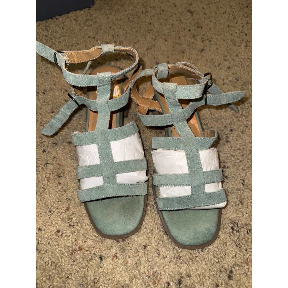 Suede Strappy Block Heel Sandals – Light Sage Green Women’s 7.5